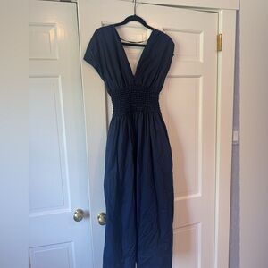 STAUD Navy Smocked Waist V-Neck Women’s Dress